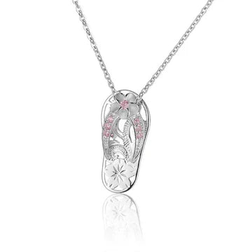 Plumeria Pink 7CZ Scroll Slipper Pendant image 0