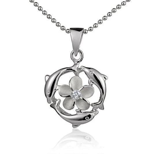 3 Dolphin Plumeria Pendant - 8mm image 0