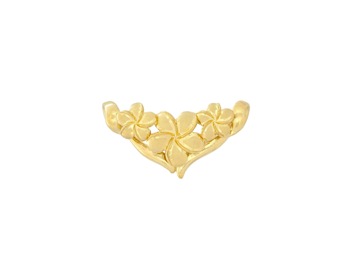 Hawaiian 14K Gold small 14K gold Plumeria slide pendant with three flower charms.