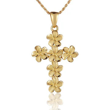 Plumeria YG Cross Pendant - 8mm image 0