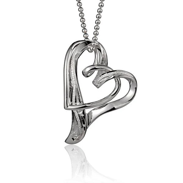 Floating Engraved Double Heart Pendant image 0