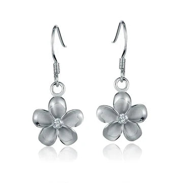 Plumeria CZ Rhodium Plated Hook Earring - 12mm image 0