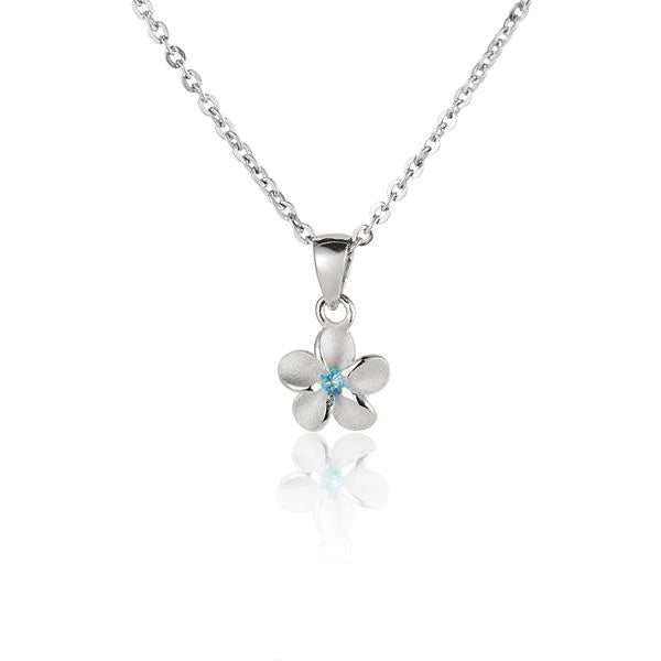 S/Blasted Plumeria Blue CZ Pendant - 8mm image 0