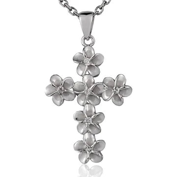 Plumeria CZ Rhodium Cross Pendant - 8mm image 0
