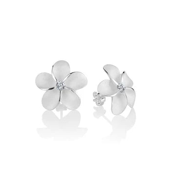 Plumeria CZ Earring - 18mm image 0