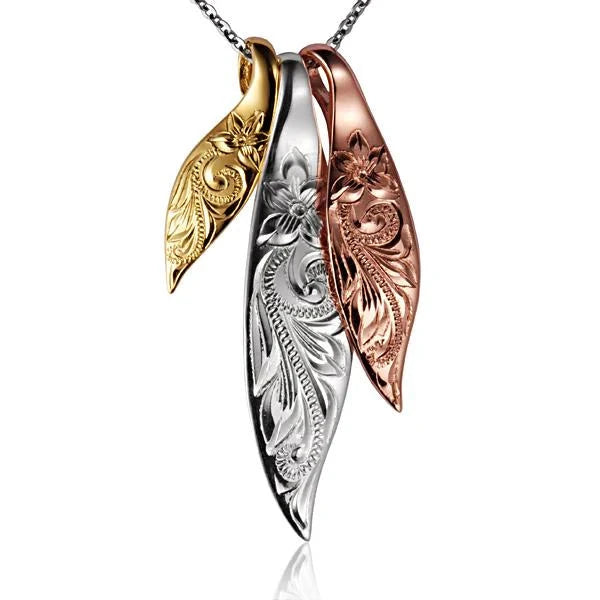 Hawaiian 925 Sterling Silver 3-in-1 leaf pendant featuring intricate detailing, designed for versatile wear and elegant.