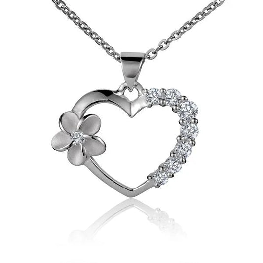 Heart Plumeria Side CZ Rhodium Pendant image 0