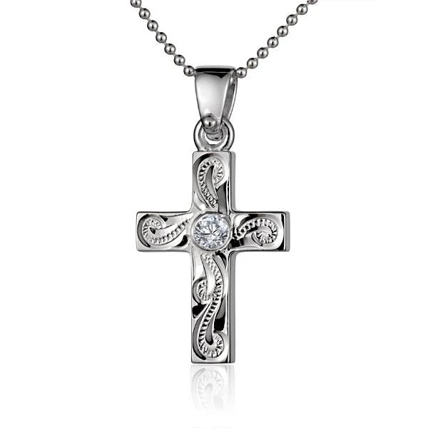 Scroll Cross CZ Pendant image 0