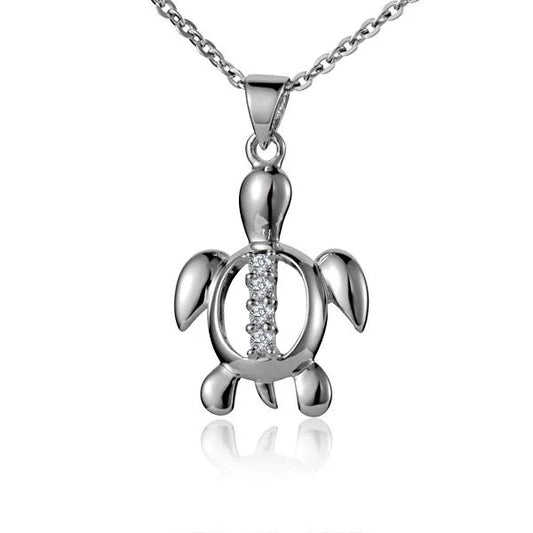 Sterling silver Honu turtle pendant from Ashley's Gift Shop, detailed ocean-inspired design on a 925 silver chain