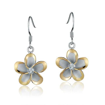 Plumeria CZ YG Plated Hook Earring - 15mm image 0