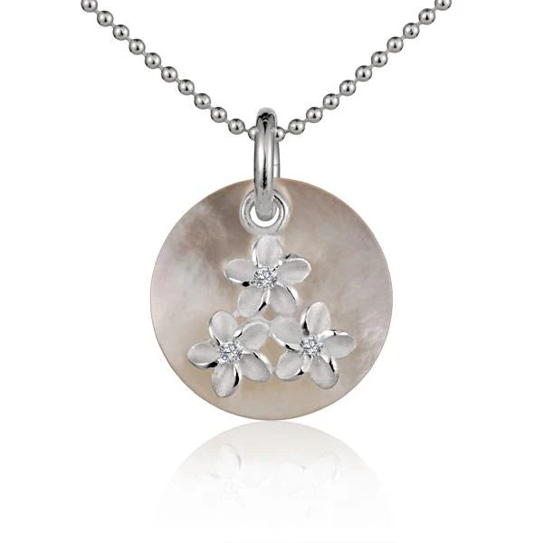 Round Shell 3 Plumeria Pendant image 0