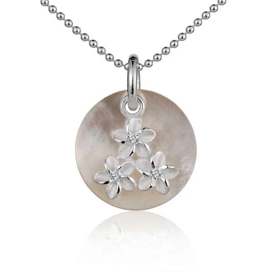 Round Shell 3 Plumeria Pendant image 0