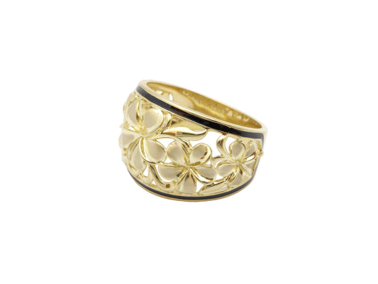 Hawaiian 14K Gold 5 flower ring with black accents, featuring a delicate floral design and fine craftsmanship.