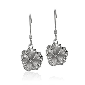 Hibiscus Rhodium Hook Earring 12mm image 0