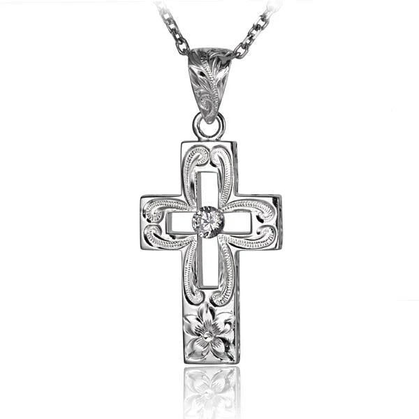 Scroll Hollow Cross 1CZ Pendant image 0