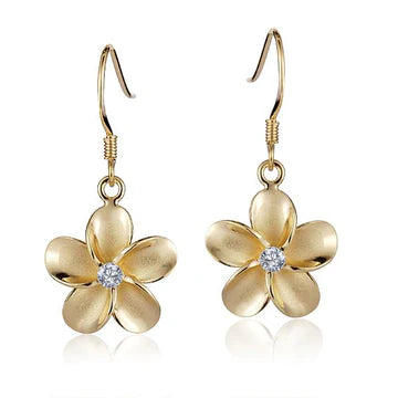 Plumeria CZ YG Rhodium Hook Earring - 15mm image 0
