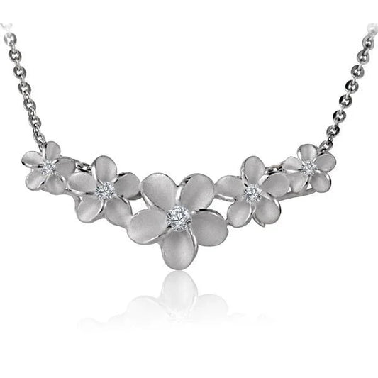 Sterling silver 5-plumeria slider pendant featuring detailed flower designs, perfect for delicate jewelry accessories.