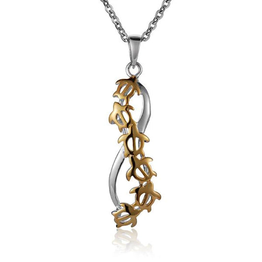 Six Honu pendant necklaces featuring turtle designs, crafted by Ashley's Gift Shop, displayed on a neutral background.