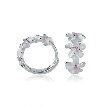 3 Plumeria Pink CZ Hook Earring - 8mm image 0