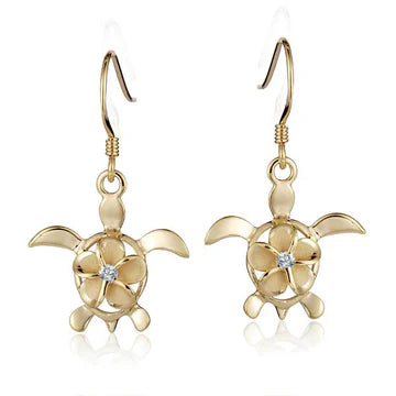 Plumeria CZ in Honu YG Hook Earring - 8mm image 0