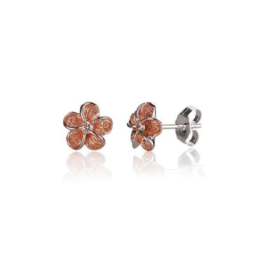 Wide/E Sand Plumeria Pink CZ Earring- 8mm image 0