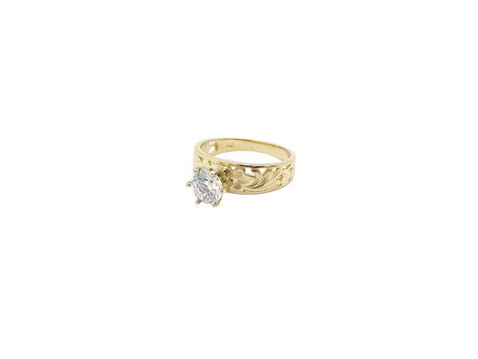 Hawaiian 14K Gold 6mm cut-out ring with cubic accent, featuring a plain band design.