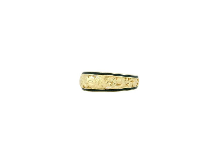 Hawaiian 14K Gold black dome ring, 6mm width, featuring a smooth, rounded design.