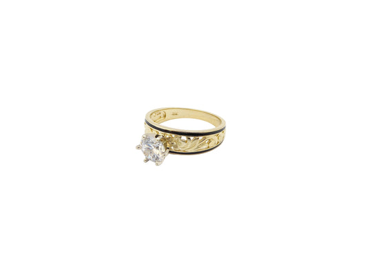 Hawaiian 14K Gold ring with 6mm width and 0.5 carat cubic black gemstone, featuring a sleek, polished design.