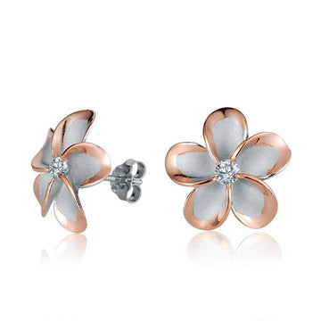 Plumeria CZ PG Plated Post Earring - 15mm image 0