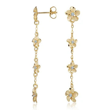 Plumeria CZ YG Plated Earring - 8-6-6-8mm image 0