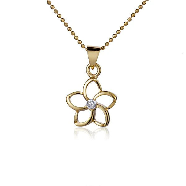 Floating Plumeria CZ YG Pendant - 12mm image 0
