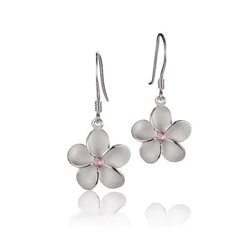 Plumeria Pink CZ Hook Earring - 15mm image 0