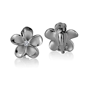 Plumeria CL CZ Rhodium Clip Earring - 18mm image 0