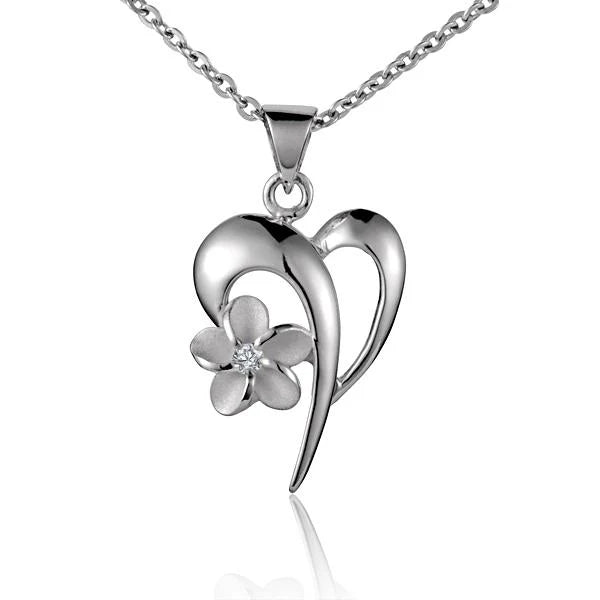 Plumeria CZ Open Heart Pendant -8mm image 0