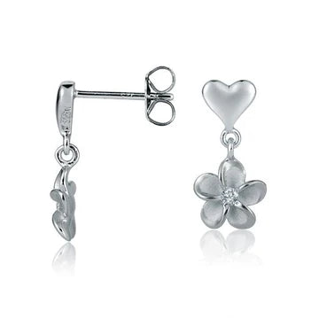 Heart + Plumeria CZ Rhod Plated Earring - 8mm image 0