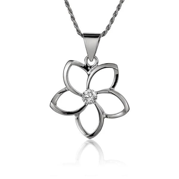 Floating Plumeria CZ Pendant - 22mm image 0