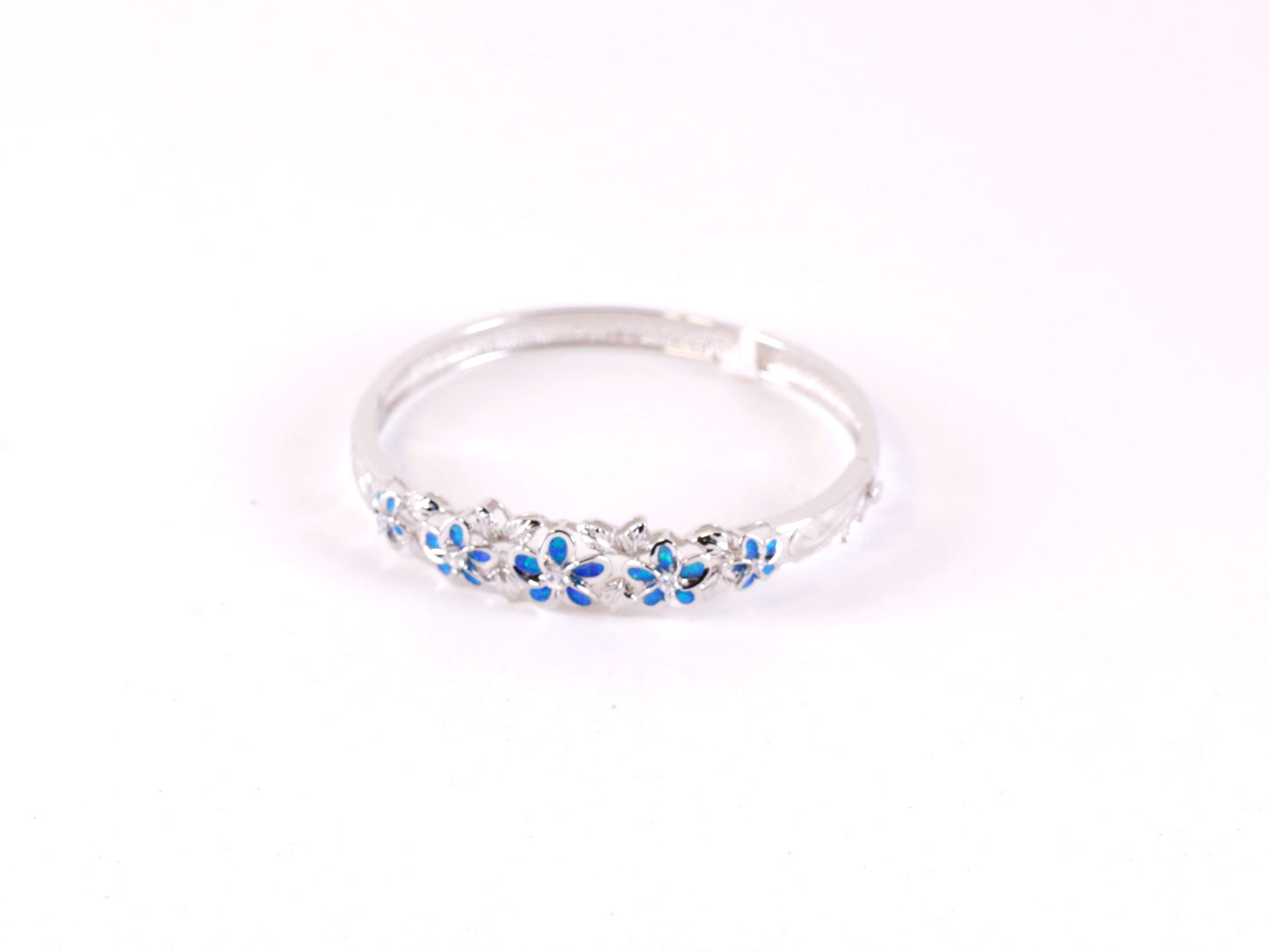 Silver Blue Plumeria Bangle image 0