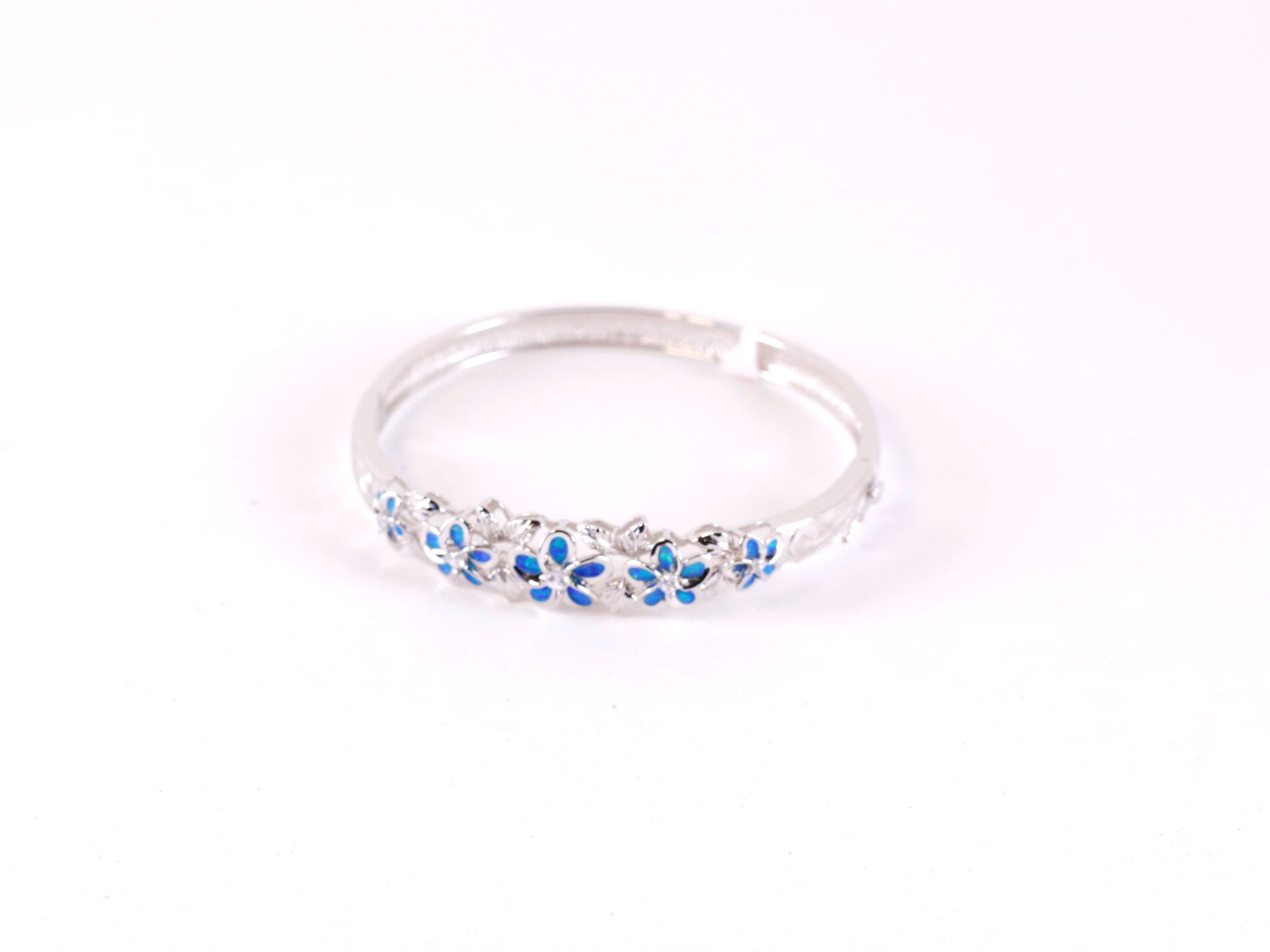 Silver Blue Plumeria Bangle image 0
