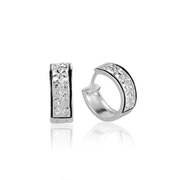 5 Plumeria Black Line Hook Earring image 0