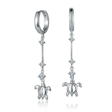 Hoop w/ 3 CZ w/Dangle Honu Earring image 0