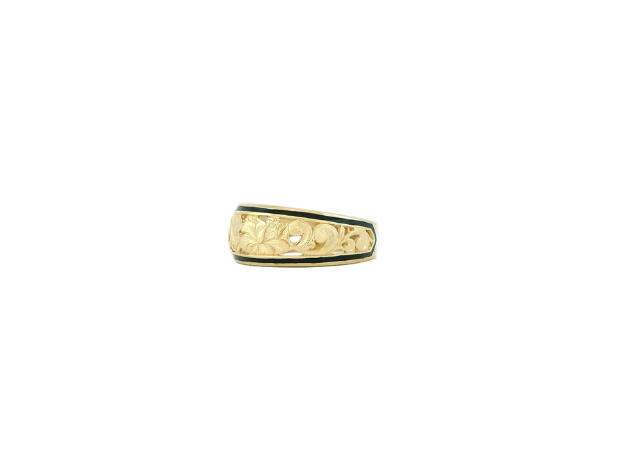 Hawaiian 14K Gold black 8mm ring featuring a sleek polished finish, designed for elegant and stylish wear.