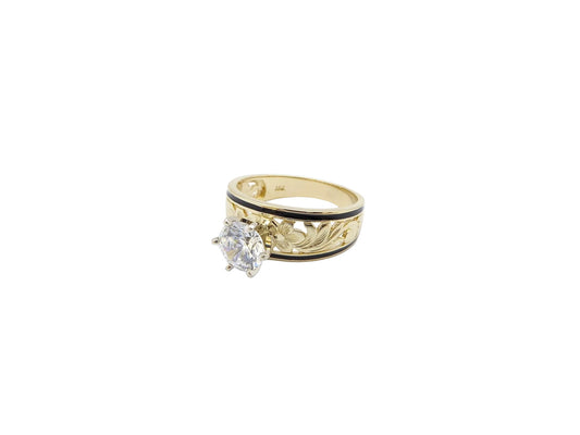 Hawaiian 14K Gold ring with 8mm band and 1-carat black gemstone.