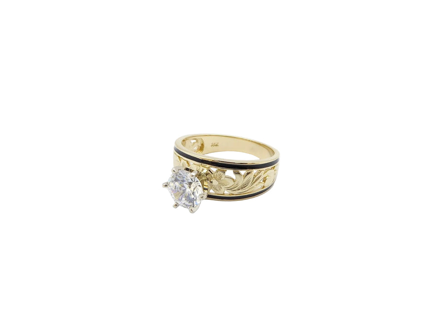 Hawaiian 14K Gold ring with 8mm band and 1-carat black gemstone.