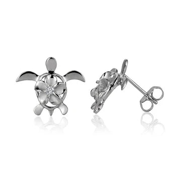 Honu Plumeria Rhodium Post Earring image 0