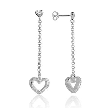 Heart-Chain-Heart Engraved Earring image 0