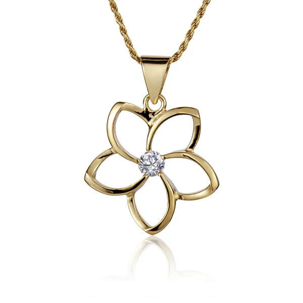 Floating Plumeria CZ YG Pendant - 22mm image 0