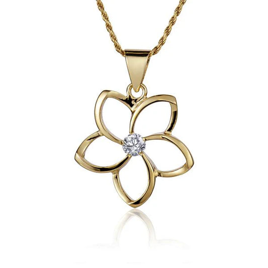 Floating Plumeria CZ YG Pendant - 22mm image 0
