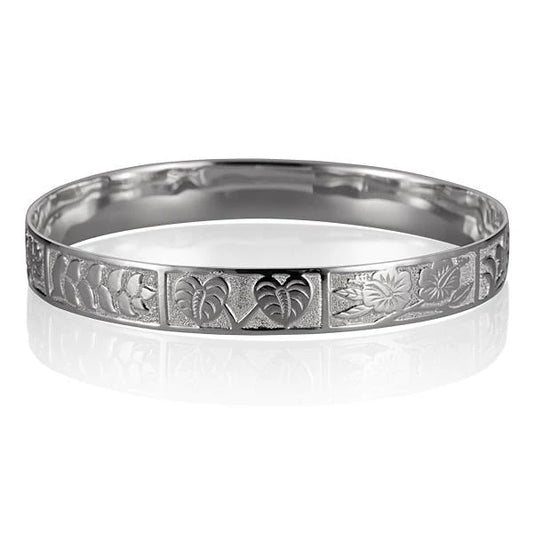 Hawaiian Tropical-F Block Bangle in 10mm size, featuring vibrant tropical-themed design, crafted by Ashley's Gift Shop.