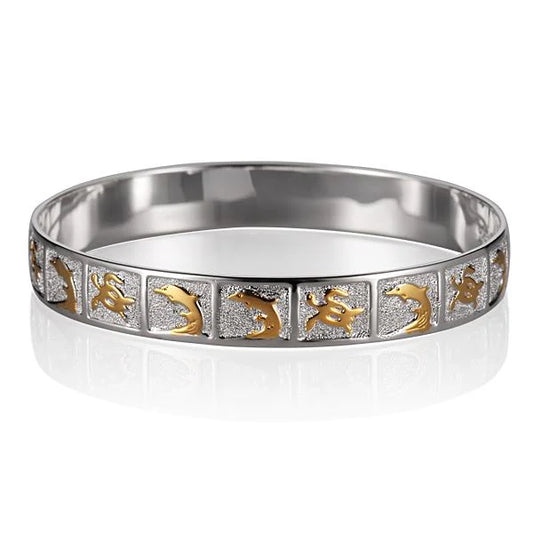 Hawaiian Dolphin Honu Bangle by Ashley's Gift Shop featuring a 10mm dolphin and turtle design on silver-tone jewelry.