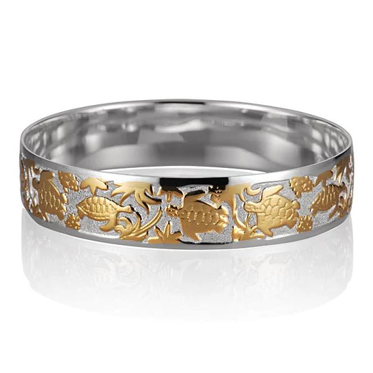 Hawaiian swimming turtle bangle bracelet with 15mm width, featuring a colorful turtle design, crafted by Ashley's Gift Shop.